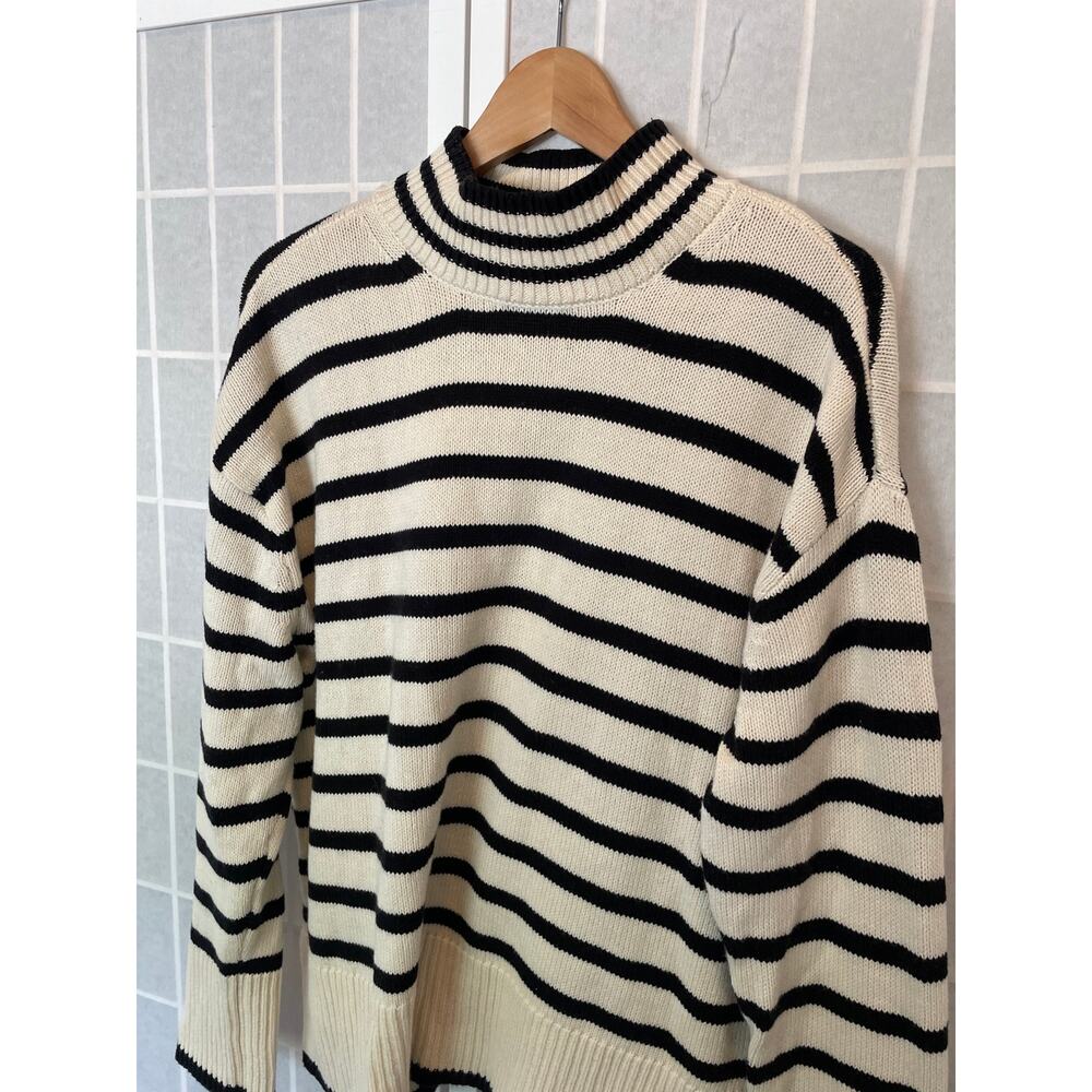 Lucky Brand Stripe Turtleneck Sweater Cotton Cashmere Blend M Coastal Minimalist - Picture 4 of 8